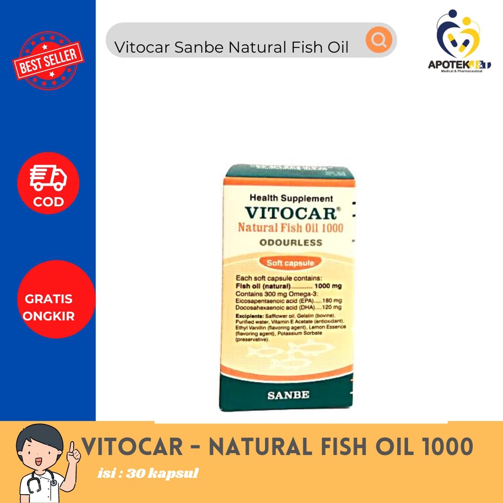 VITOCAR NATURAL SANBE FISH OIL ISI 30 1000 MG / MINYAK IKAN HALAL TANPA BAU