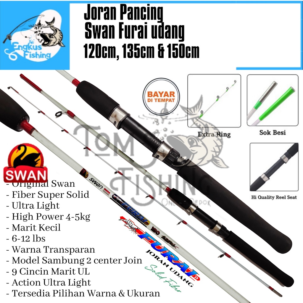 Joran Pancing Udang Swan Furai Transparan 9 Marit (120cm-150cm) Fiber Solid Lentur Murah - Engkus  Fishing