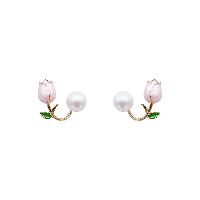 Anting Kepribadian Korea Tinggi925 Perak Jarum Mutiara tulip Cincin Telinga Musim Semi Baru Perhiasan Aksesoris