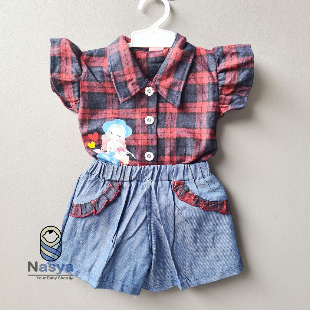 [SL-025] Setelan baju Anak Bayi Perempuan flanel motif kotak kotak (3-12 bulan)