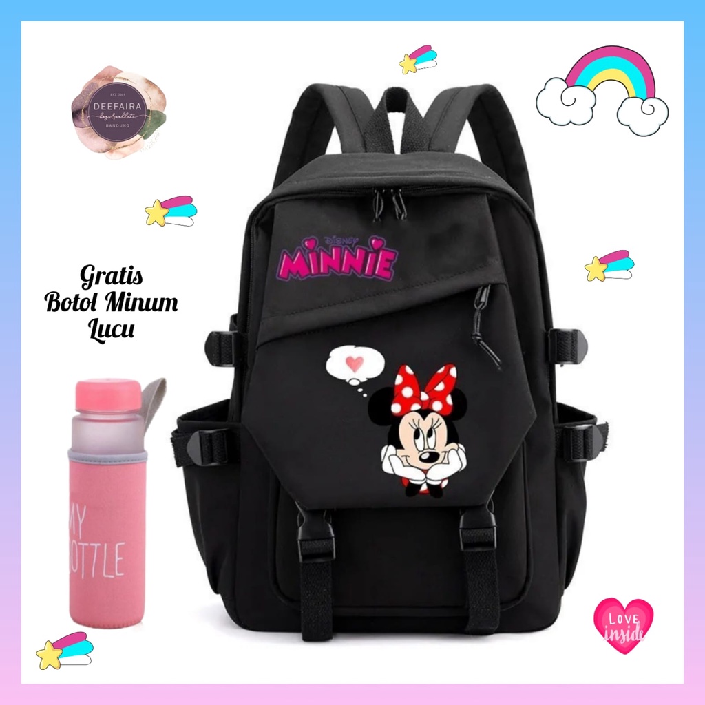 Tas Ransel Anak Perempuan Sd &amp; Smp Motif MKeyM0usee Free Botol Minum Lucu