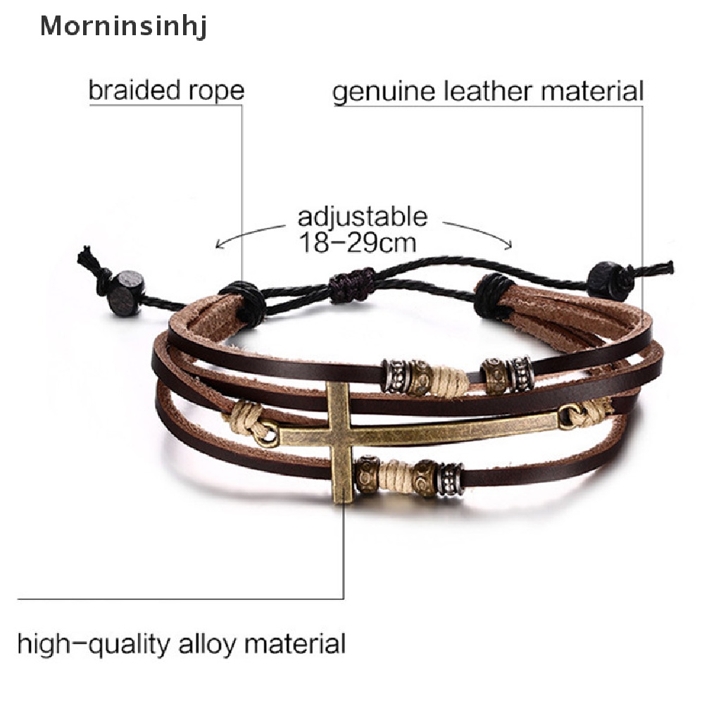 Mornin Gelang Salib Kulit Gelang Bangles Adjustable Bohemia Rantai Gelang Pria Perhiasan id