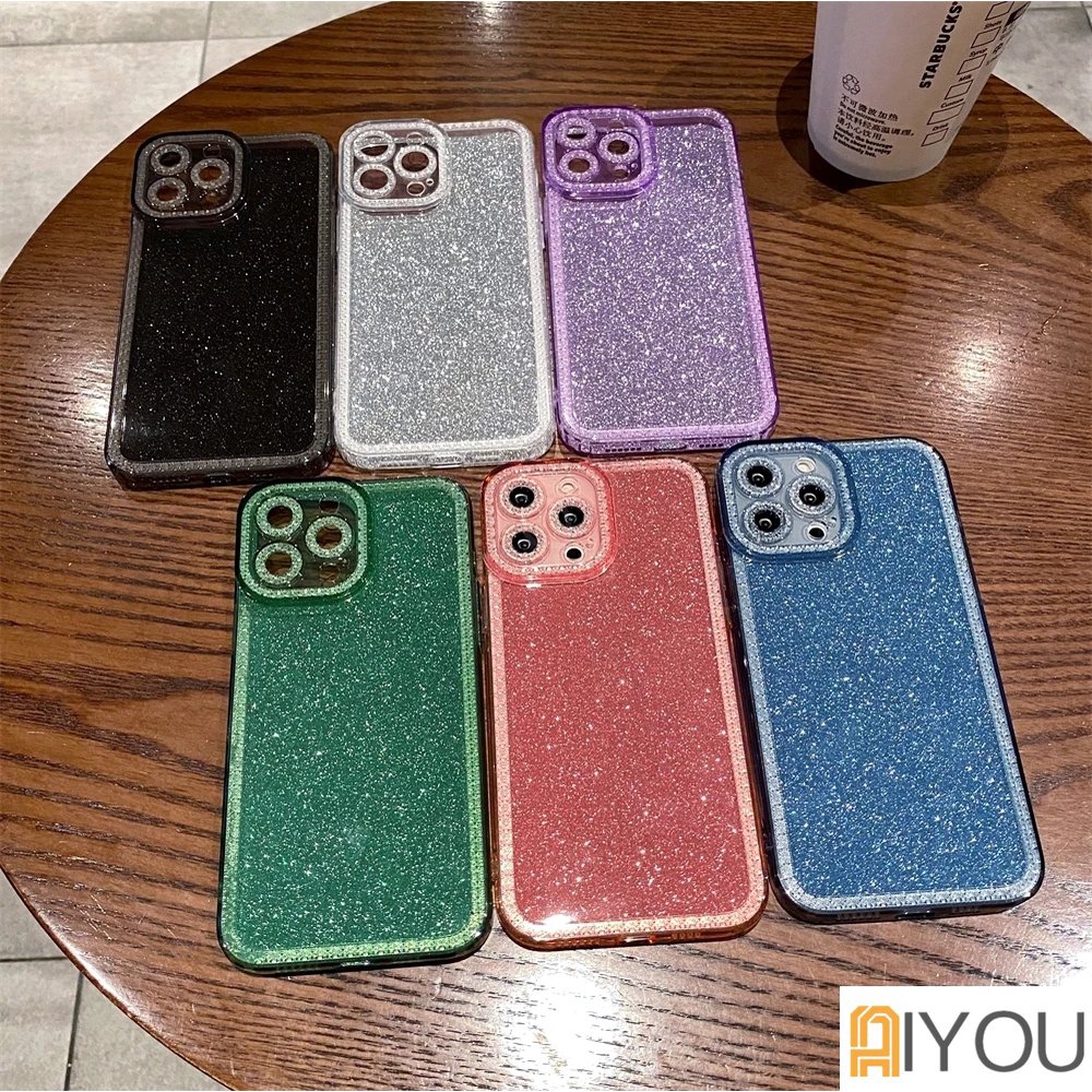 IPHONE Casing Berlian Bling Glitter Mewah Untuk Iphone14 13 11 12 Pro XR X XS Max7 8 Plus Lembut Transparan Shockproof Bumper Sequin Cover