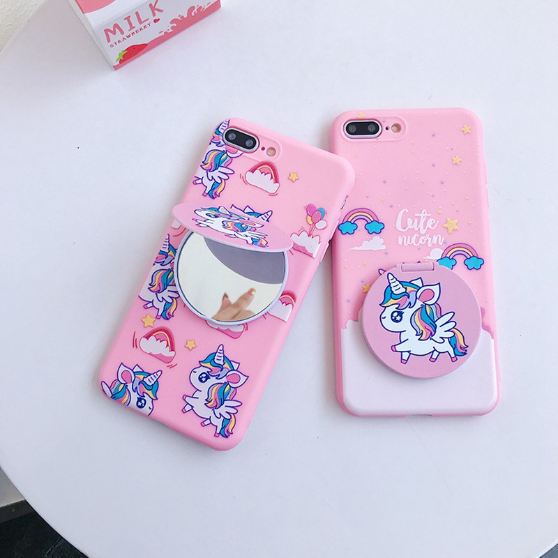 Case Cermin Rias Makeup OPPO A57 A77S A17 A96 A76 A36 A17K VIVO Y21S Y21A Y21E Y21T Y21G Y22S Y35 Y16 Y16 Y02S unicorn Pink Lucu