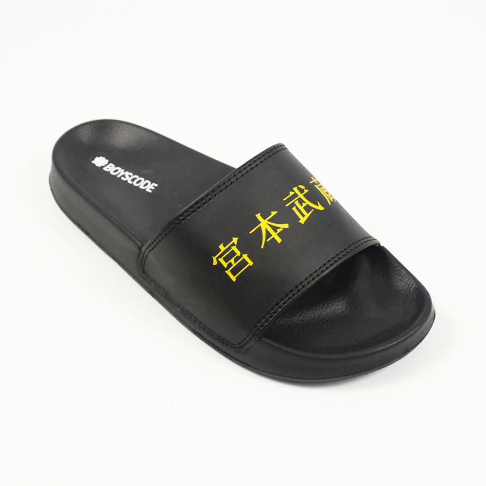 Sendal Slop Pria Wanita BOYSCODE Miyamoto Musashi Hitam / Slide Pria / Slip On Pria / Sendal Cowok / Sendal Cewek