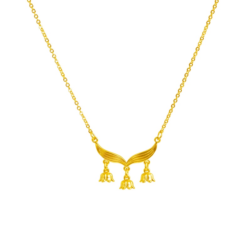 Goldkingdom Perhiasan Fashion 24 K Bangkok Aksesoris Ready Stock Lily of The Bell Terbuka Kalung Temperamen Wanita Gaya Nasional Liontin Pengerjaan