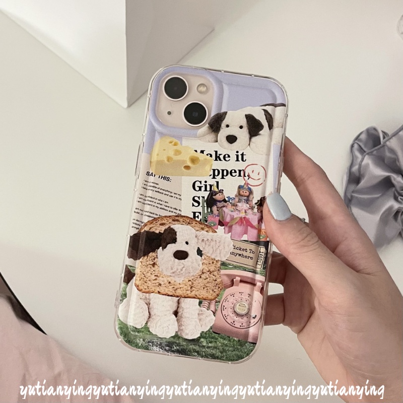 IPHONE Airbag Shockproof Case Kompatibel Untuk Iphone11 6 6S 7 8 Plus 14 13 12 Pro MAX XR X XS MAX Kartun Kreatif Seni Koran Label Anjing Lucu Lembut Silicon TPU Cover