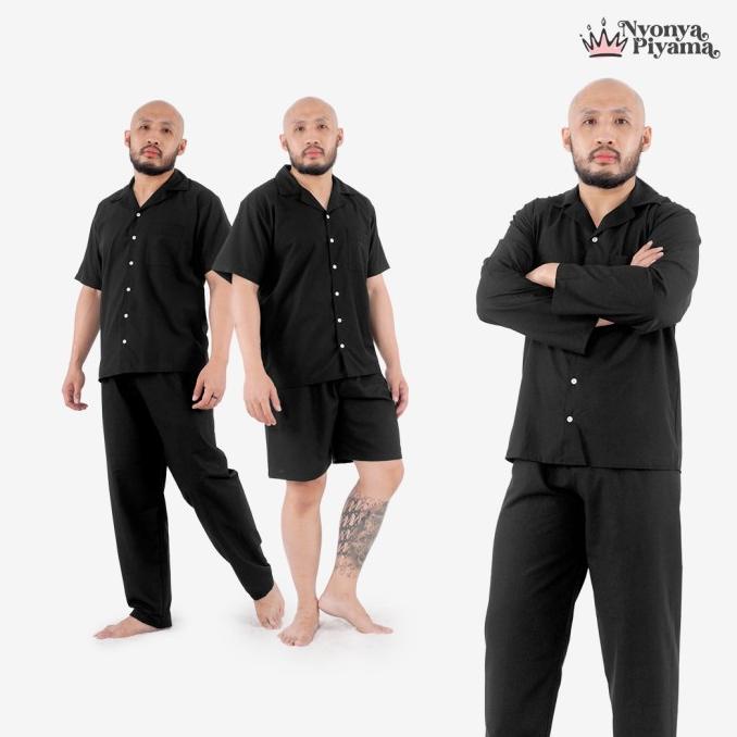 Nyonya Piyama Katun Set Piyama Pria - Black Polos Classic