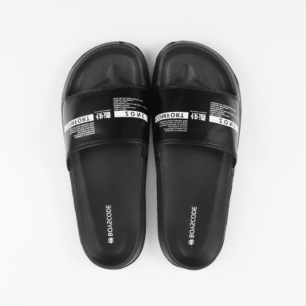 Sendal Slop Pria Wanita BOYSCODE Comfort Zone Fullblack/ Slide Pria / Slip On Pria / Sendal Cowok / Sendal Cewek