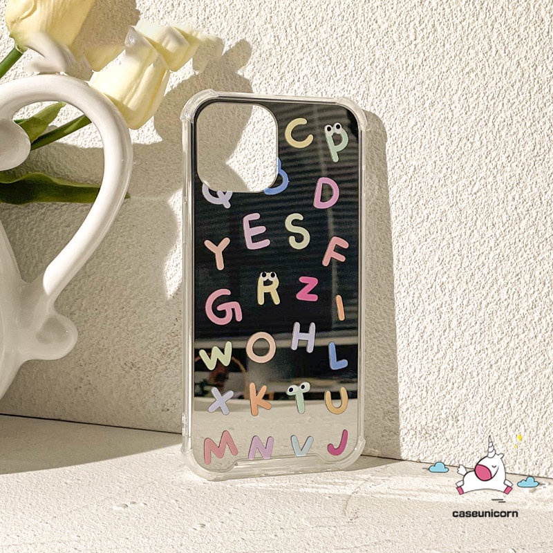 IPHONE Kompatibel Untuk Iphone11 Pro Max7 8 Plus 7plus 8plus 12 13 Pro MAX XR X XS MAX SE 2020 Kartun Lucu Alfabet Make Up Cermin Shockproof Case Soft Cover