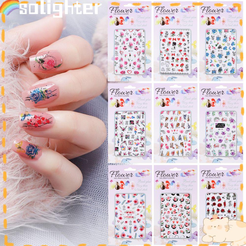 Solighter Stiker Kuku Manicure Rose Flowers Letter Line Dekorasi Nail Art