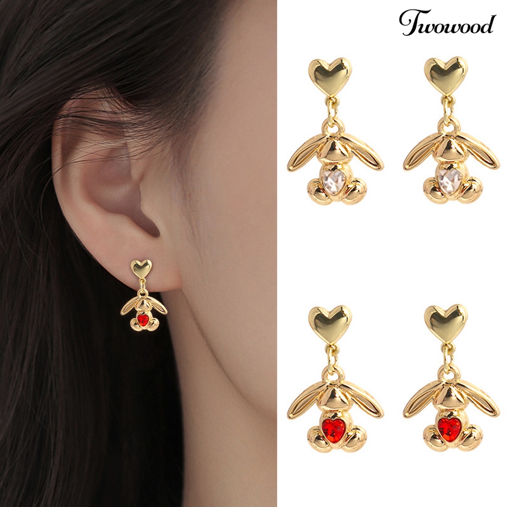 Twowood 1pasang Ladies Earrings Indah Halus Kompak Ringan Mewah Kepribadian Pakaian Sehari-Hari Paduan Kelinci Bertelinga Besar Dengan Zirkonia Anting Wanita Aksesoris Pesta