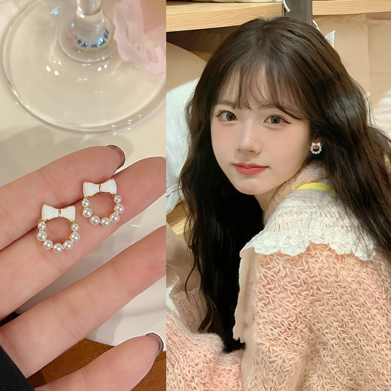 Mini Lucu Manis Ikatan Simpul Mutiara Stud Earrings Ear Studs Wanita Gadis Aksesori Fashion