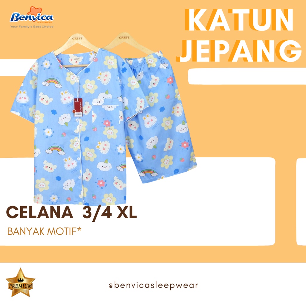 BAJU TIDUR SETELAN CELANA 3/4 KATUN JEPANG XL GREET PREMIUM JUMBO ADEM BANYAK MOTIF