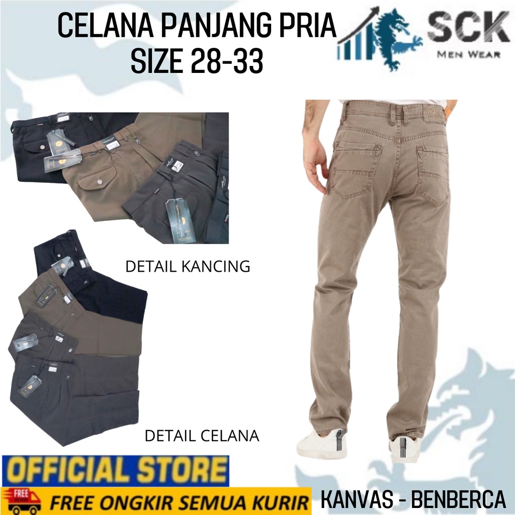 Celana Panjang Pria BENBERCA KANVAS SLIM ukuran 28-33 / Pakaian Kerja Formal Laki-laki / Bawahan Basic Halus - sckmenwear GROSIR