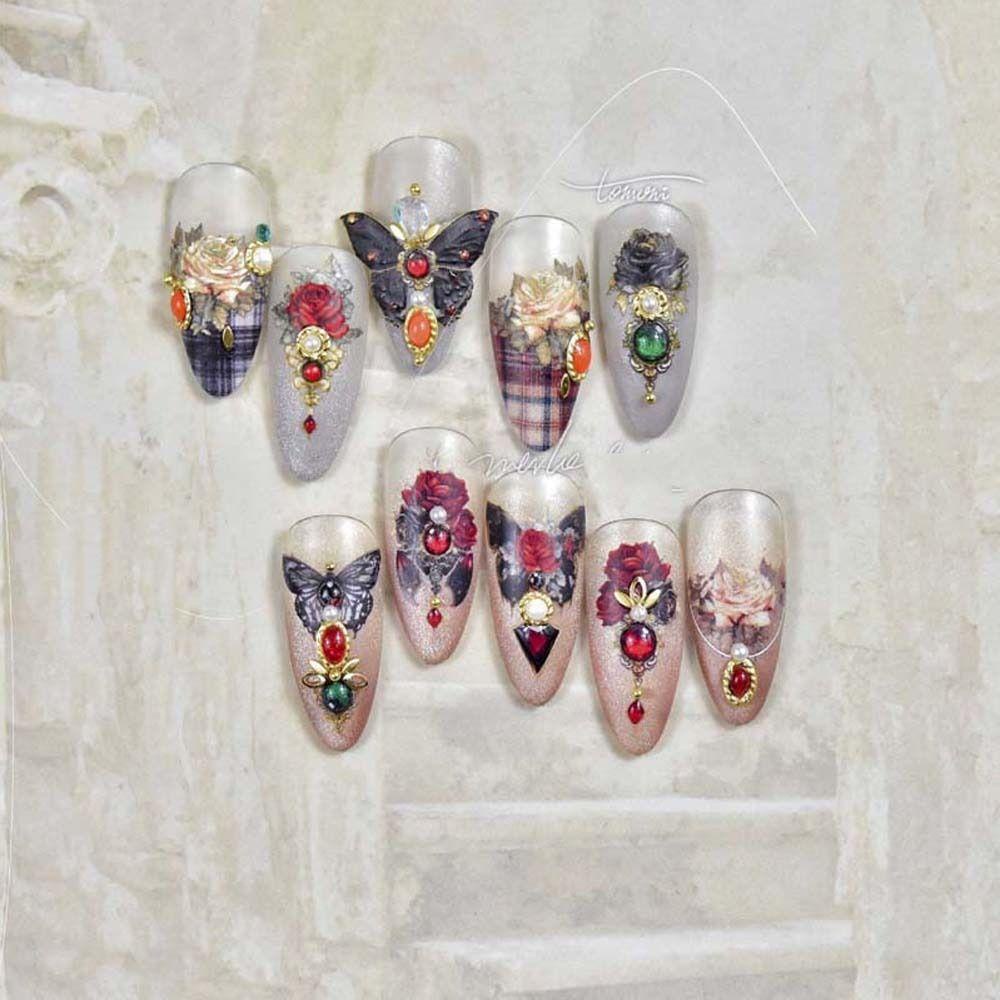 Mxbeauty Stiker Kuku Kupu-Kupu Gaya Retro Gelap 3D Relief Red Butterfly Nail Art Dekorasi