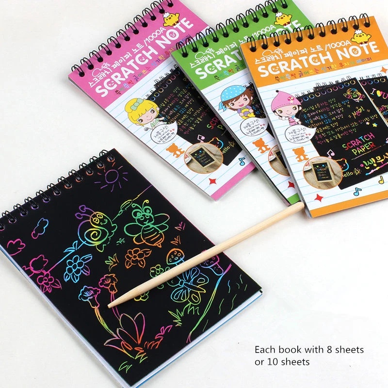 10lembar/buku Anak DIY Scratch Mainan Edukasi Seni Lukisan Karton Hitam Seni Gambar Graffiti Buku Anak Menyenangkan Tk Perlengkapan Kertas Scrapbook Craft