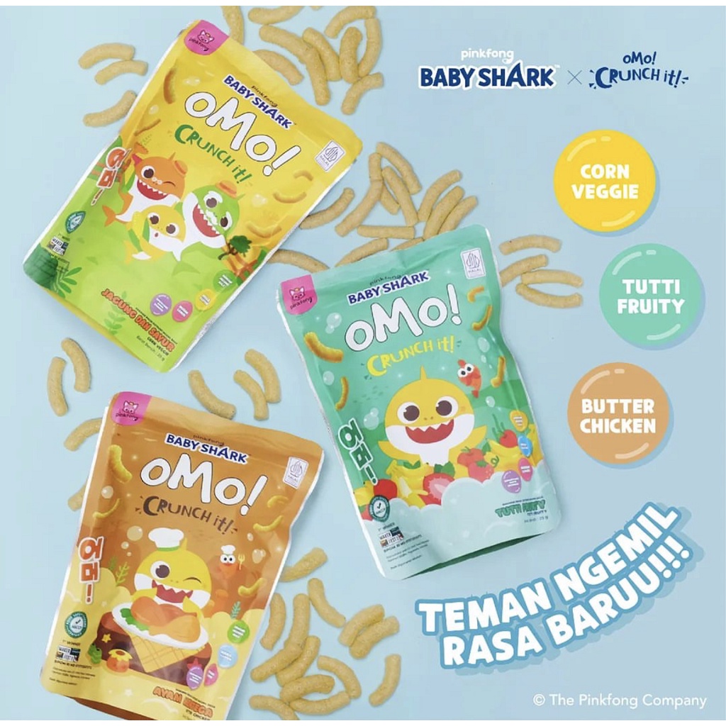 OMO! Crunch It X Baby Shark Series 25g - Pinkfong Series - Snack Sehat Bayi - Cemilan Anak - Omo! Healthy Snack Terbaru