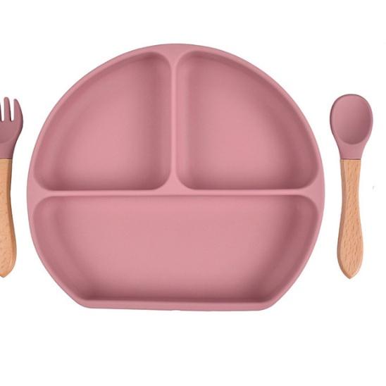 ♘ Piring Hisap + Sendok + Garpu Set Alat Mkn Set Piring Silikon Tahan Air Anak ➬