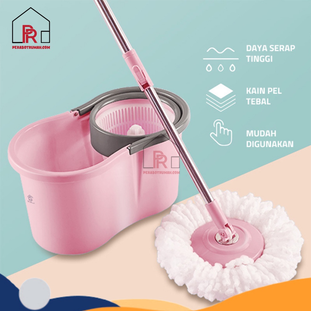 Set Alat Pel Spin Mop Premium / Pel Lantai Praktis Tanpa Peres + Ember Pengering Stainlees