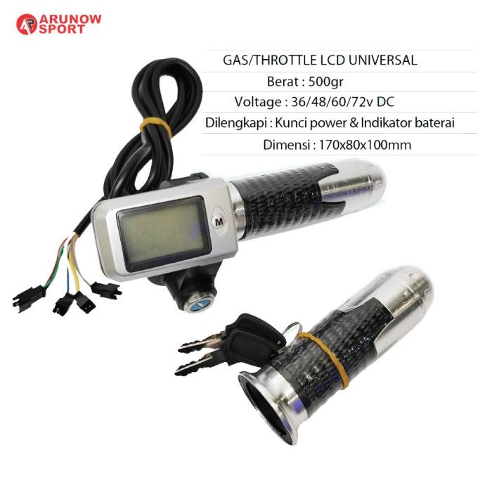 Handle Gas Sepeda Motor Listrik 36V 48V 60V 72V Lcd Panel Tombol Power