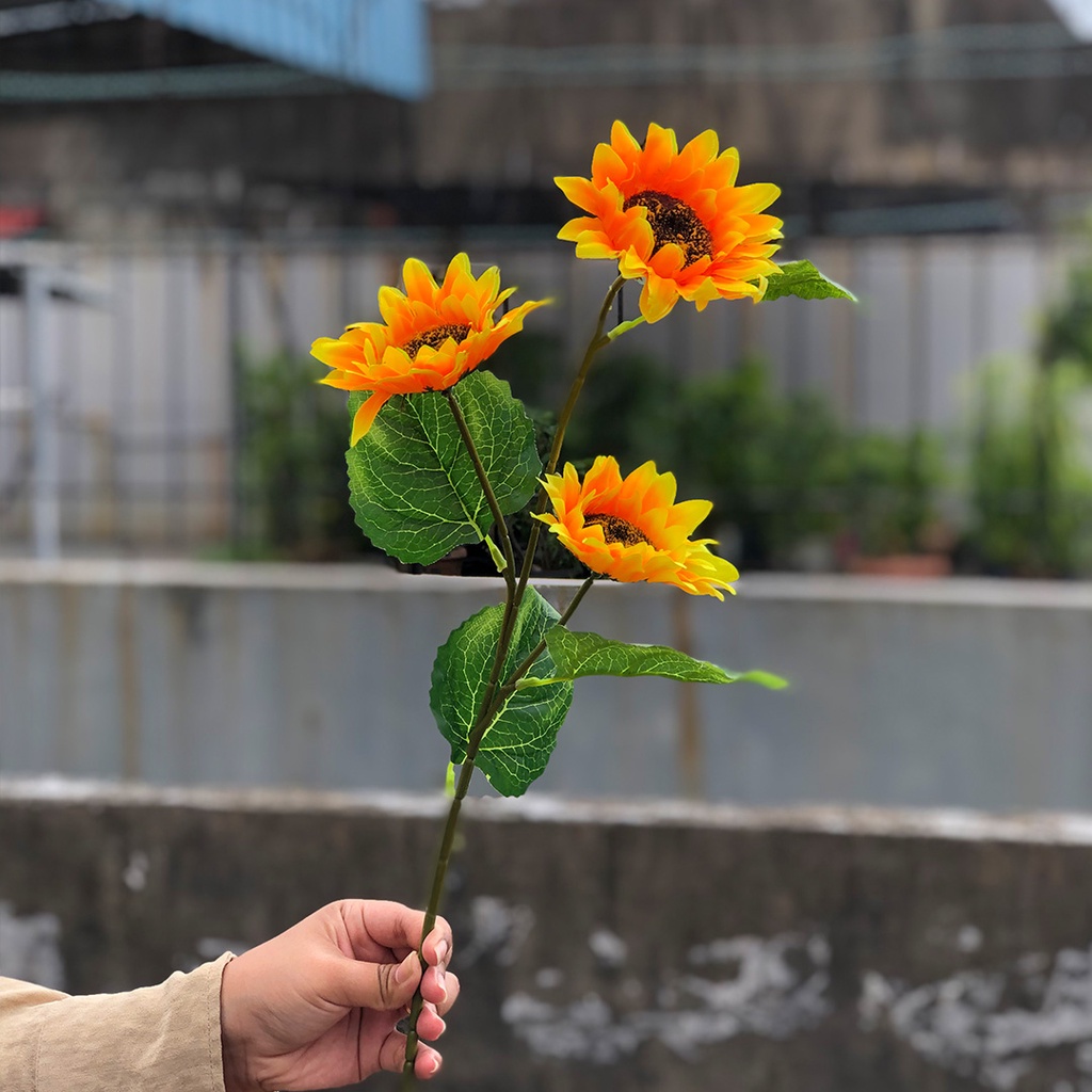 Bunga Matahari Artifical Plastik Hiasan Kuntum Satu Kuntum Tiga Sunflower Hias Tangkai Buket Jumbo Dekorasi Azaglery PBP161