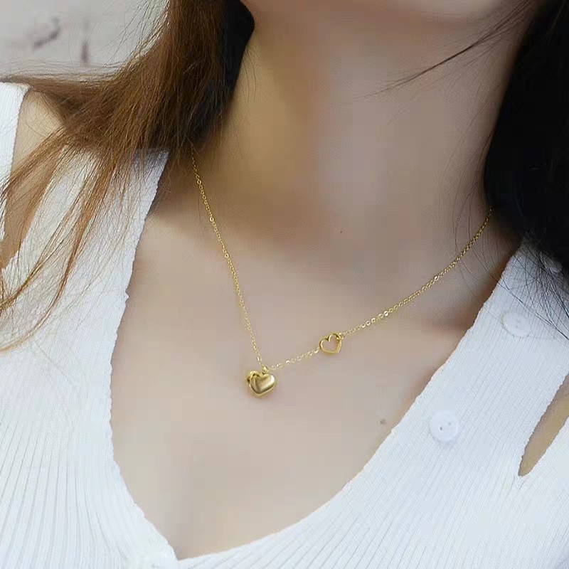 Kalung Rantai Klavikula 18K Titanium Steel Plated Rose Gold Bentuk Hati Gaya Jepang Korea Untuk Wanita