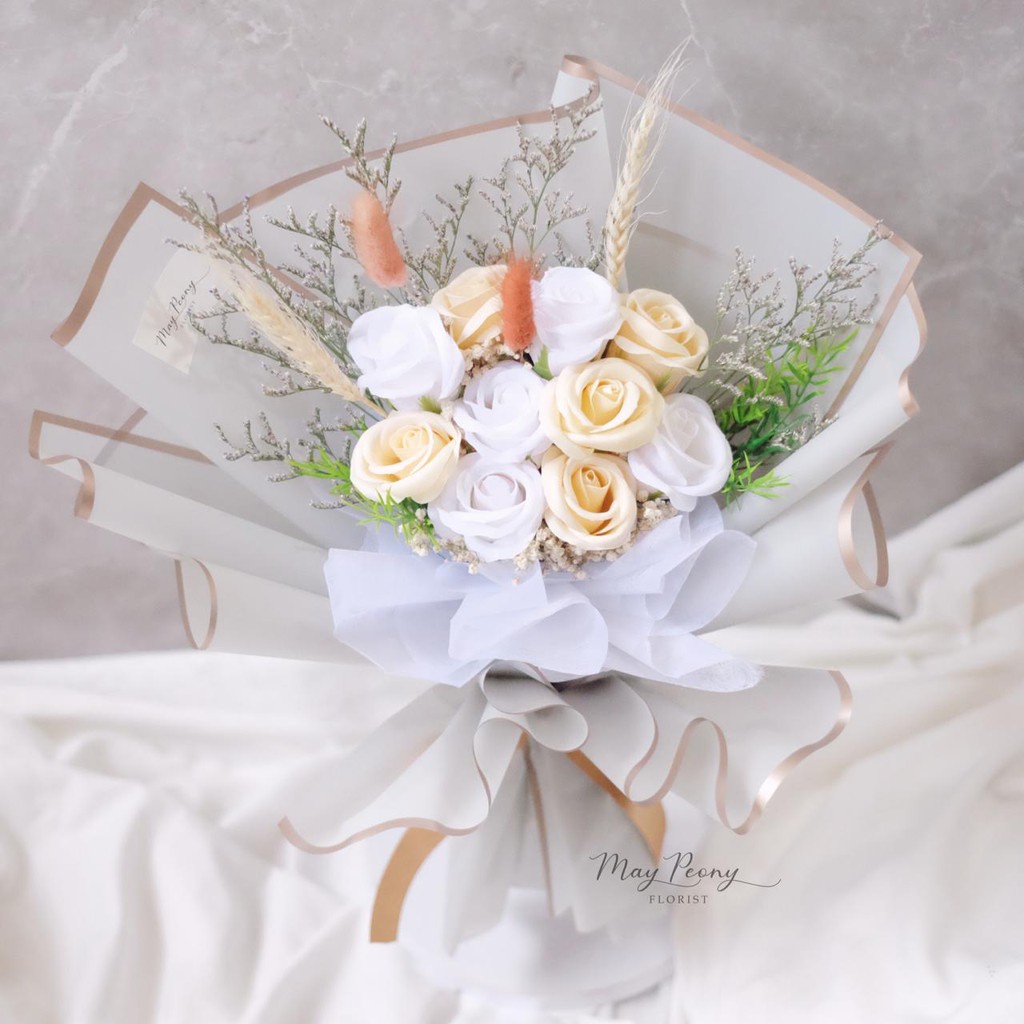 BUKET BUNGA SABUN KADO VALENTINE ANNIVERSARY WISUDA WEDDING SIDANG ULTAH / ROSE SOAP BOUQUET 10 STEM -