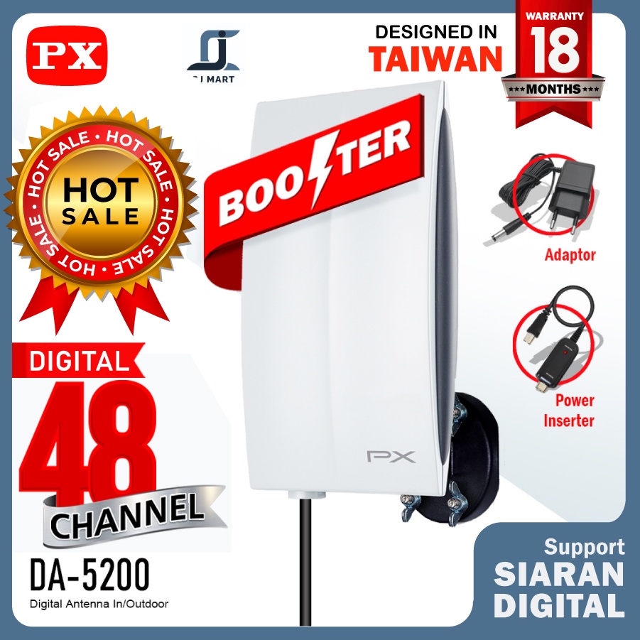 Antena TV Digital Analog Indoor Outdoor Booster + Kabel 12M PX DA-5200