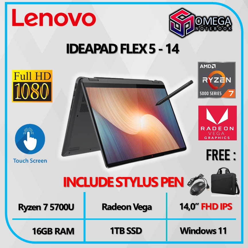 Lenovo Ideapad Flex 5 14 2in1 Ryzen 7 5700 16GB 1TB Vega Windows 11 14.0 FHD IPS x360