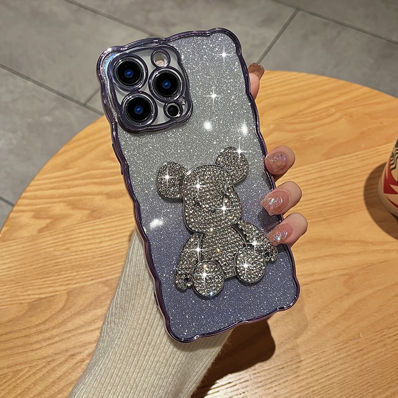 IPHONE Casing Ponsel Gradasi Beruang Bubuk Glitter Motif Riak Kompatibel Dengan Iphone14 Pro Max13 Pro Max12 Pro Max 11 Pro Max14 Plus Casing Pencegah Jatuh