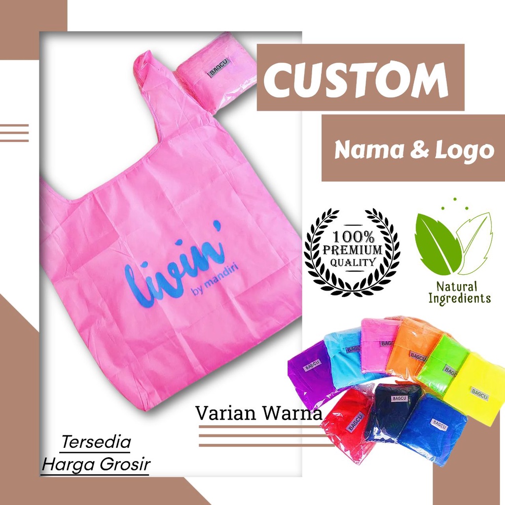 CUSTOM LOGO/ NAMA INSTANSI Baggu/Bagcu Shopping Bag/Tas/Kantong Belanja Jinjing Lipat Modis