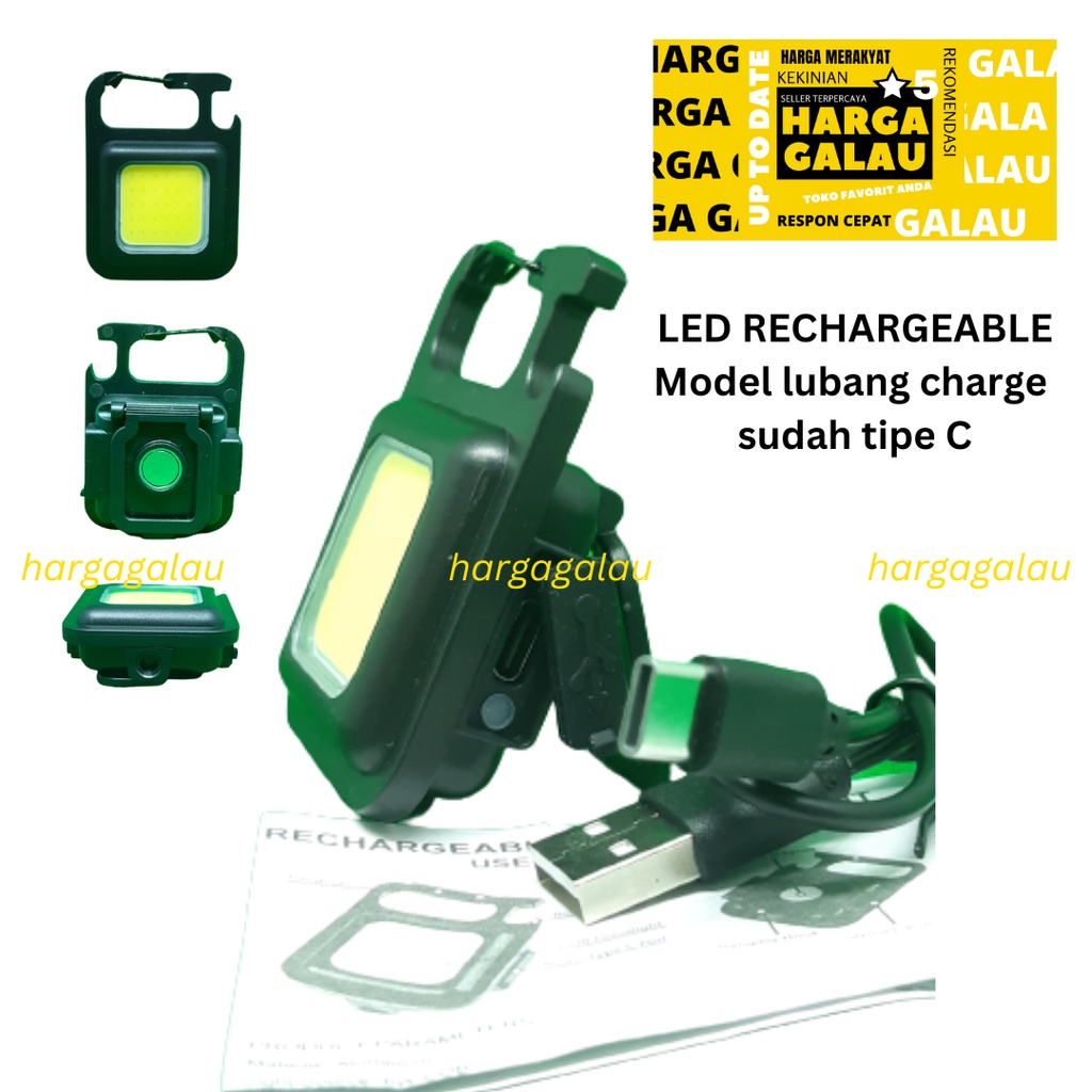 LED COB Serbaguna Gantungan kunci lampu camping dengan magnet rechargeable key chain emergrncy Flash light typeC plug