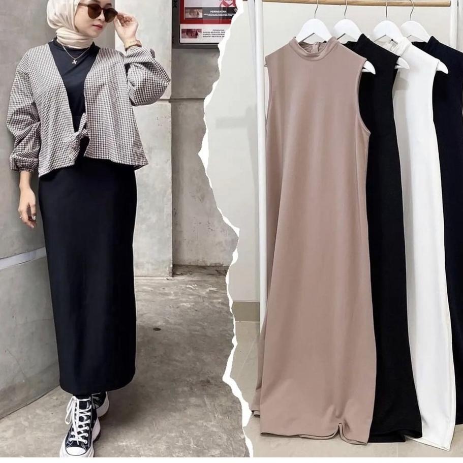 BISA COD - Basic Inner Long Dress Jersey Span Polos / Inner Long Dress Limited 
