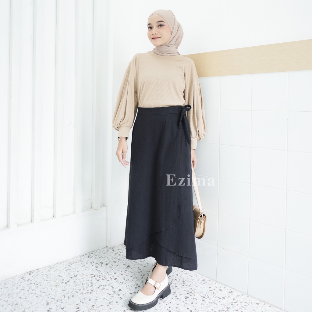 EZIMA - ZEVA WRAP SKIRT skirt korean style rok linen rok lilit modern rok midi skirt rok vintage rok