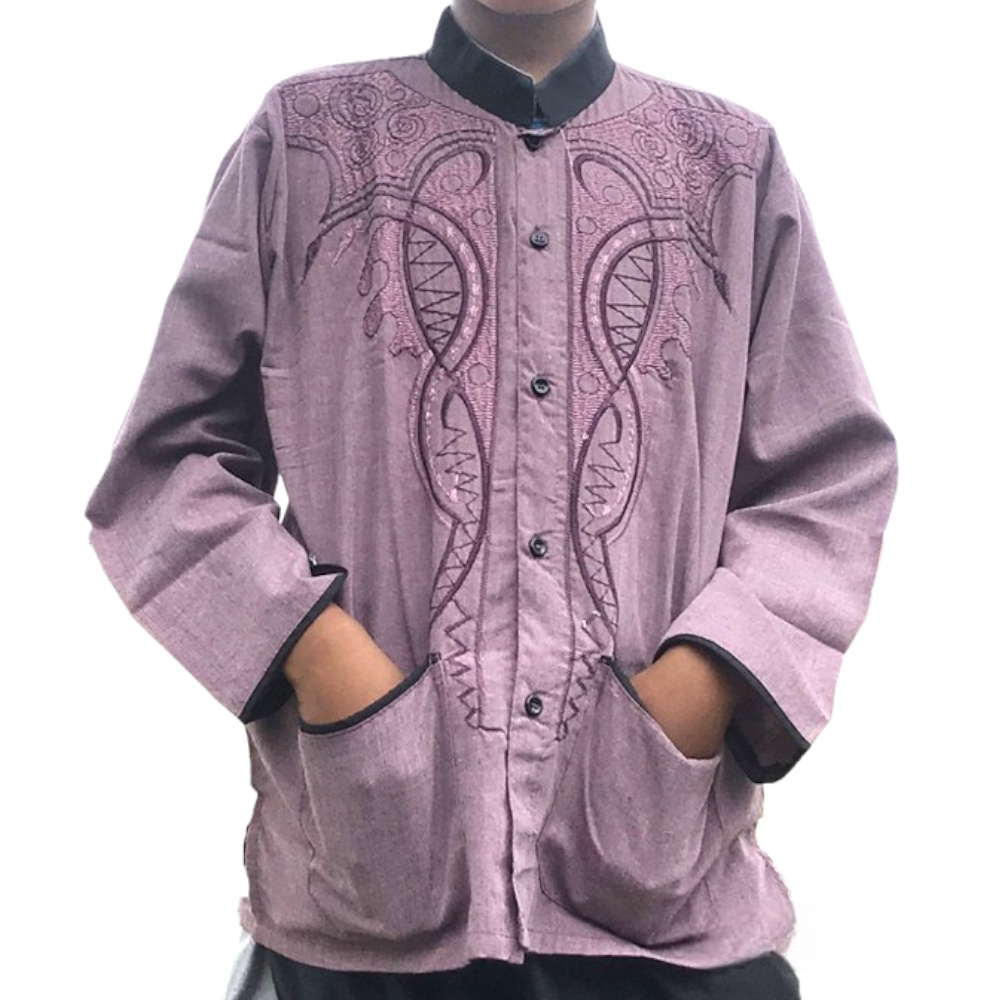 Baju Koko Anak Laki-Laki Kemeja Muslim 7-13 Tahun Bordir Lengan Panjang