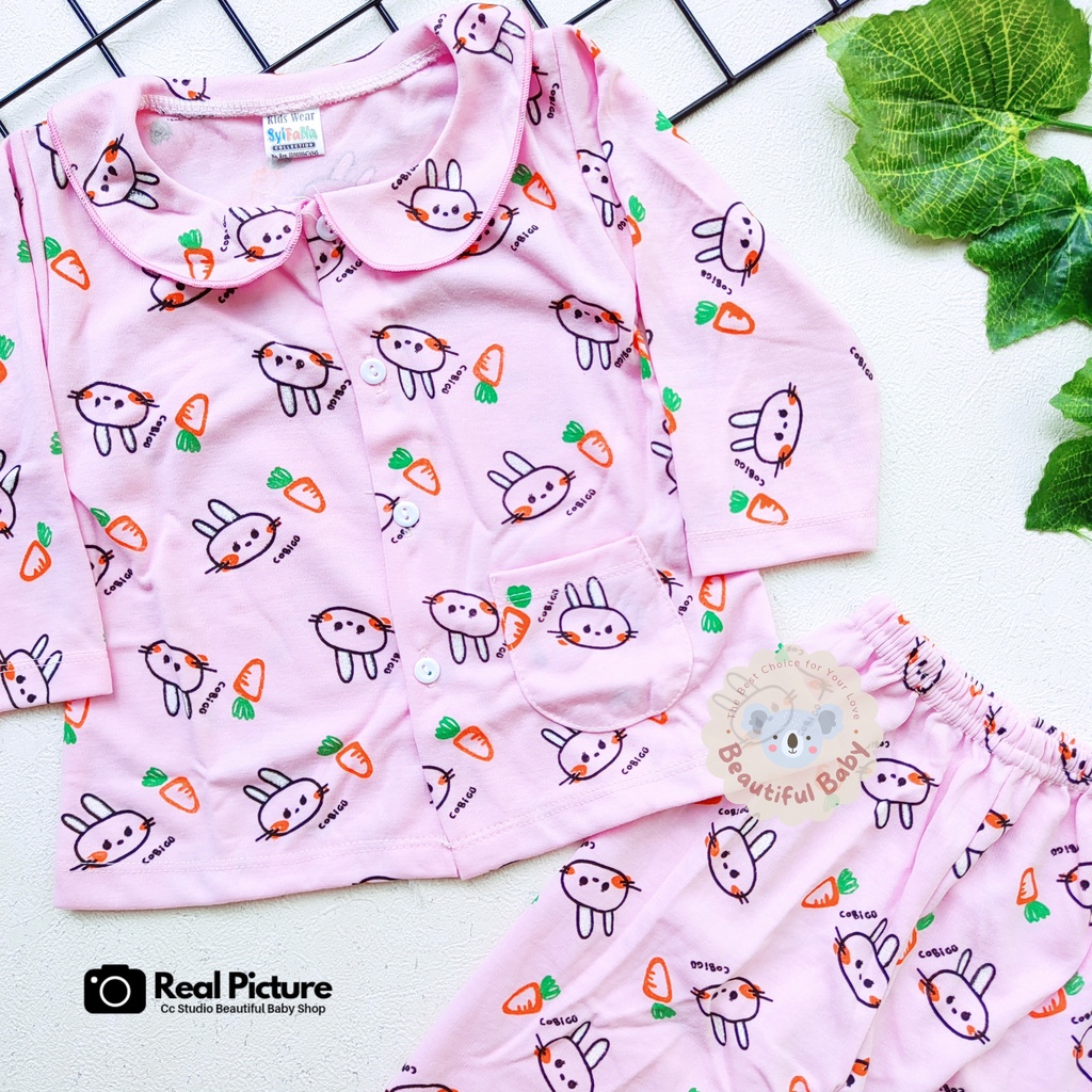 Setelan Piyama Baju Bayi Perempuan 3-18 Bulan Lengan Panjang Celana Panjang Motif Wortel / Baju Bayi Perempuan Syifana / Baby.ou