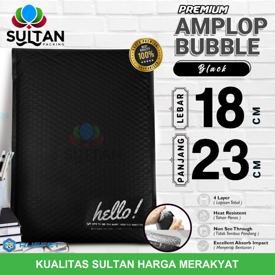 

AMPLOP BUBBLE MAILER BLACK18X23CM WRAP ENVELOPE RUSFET SATUAN