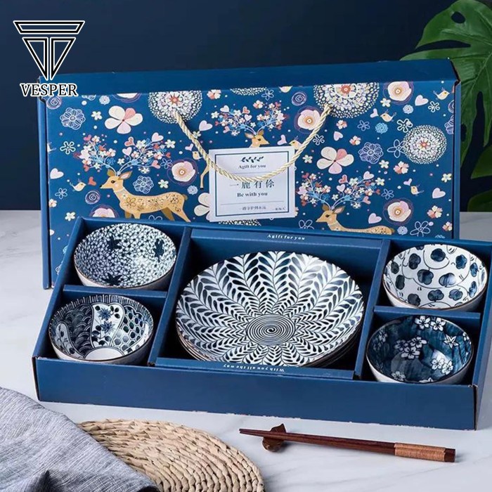 

(COD) hampers gift box ceramic bowl plate set / paket 4 mangkok + 2 piring - HAMPERS PM42
