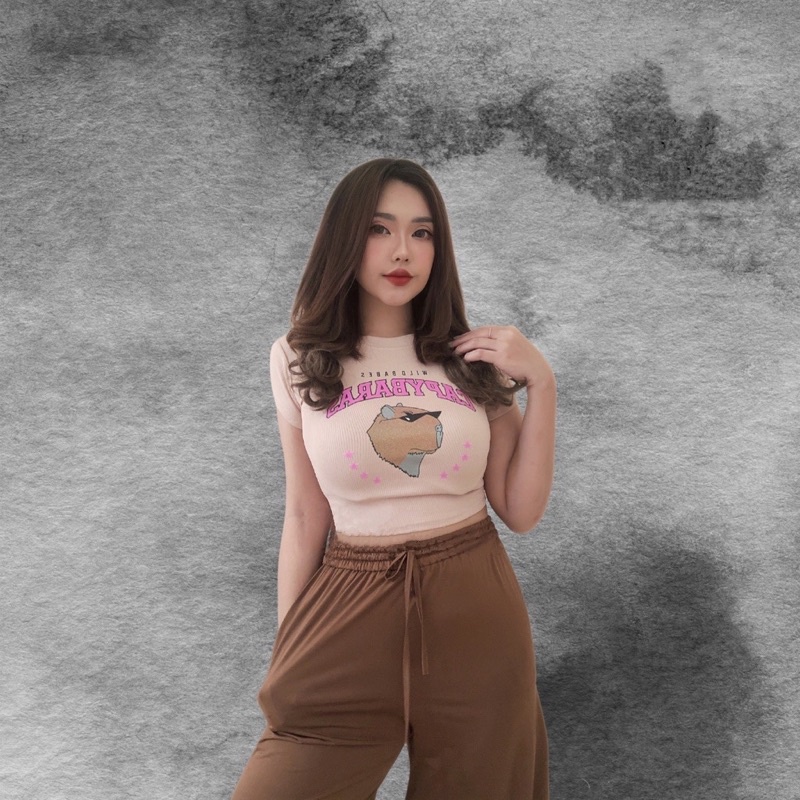 Tq88indonesia Baju Atasan Cewek  Crop Top Wanita CAPYBARAS / Busana Casual  / Ootd  Terbaru