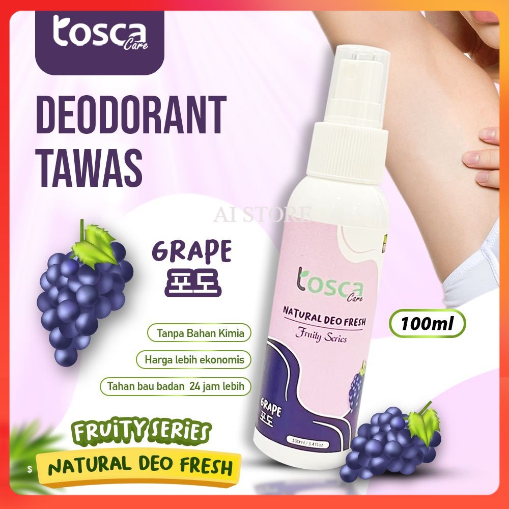 Natural Deodorant Spray 100ml Tosca Deodorant Tawas Cair Fruity Series Ampuh Atasi Bau Ketiak &amp; Bau Badan Non Alkohol