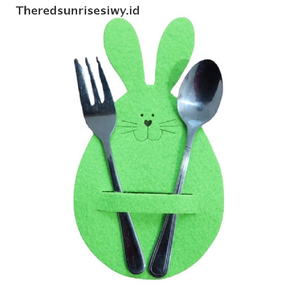 # Baju Lebaran # 4pcs/set Easter Bunny Tableware Bags Cutlery Bags Decor Tas Tempat Peralatan Makan~