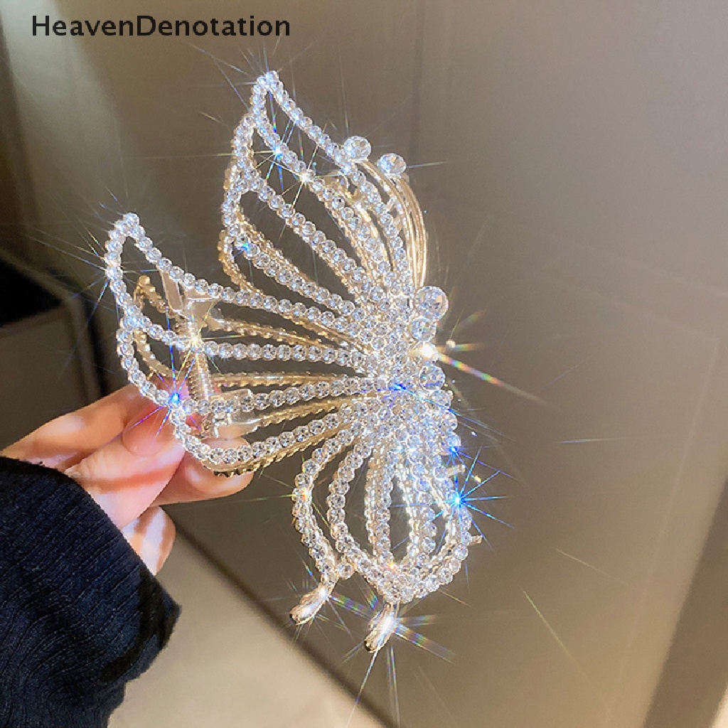 [HeavenDenotation] Vintage Hollow Butterfly Berlian Imitasi Claw Clip Besar Hair Grab Clip Untuk Wanita HDV