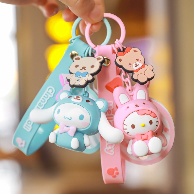 Kawaii Hello Kitty Gantungan Kunci Sanrio Anime Kartun Melody Kuromi Cinnamoroll Mainan Boneka Liontin Lucu Gantungan Kunci Mobil