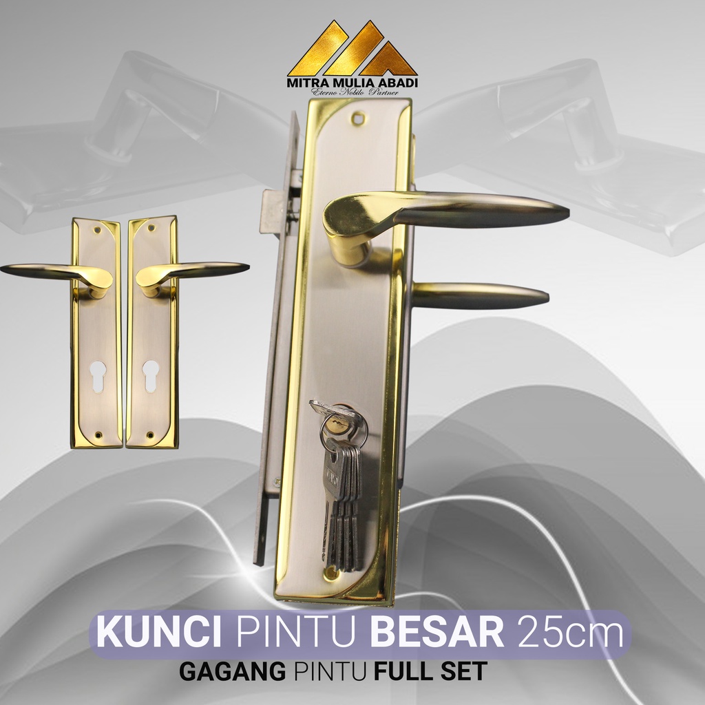 Kunci Pintu Besar 25cm Premium Stainless Steel Full Set Gagang Silinder Gold