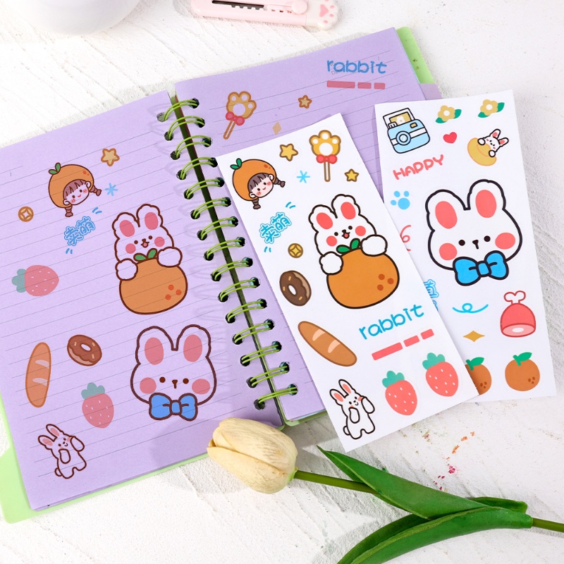 1lembar Stiker Cartoon Rabbit Series/Stiker Kertas Bunga Kelinci Anak Perempuan Lucu/Kids Art Paper Handbook Decoration