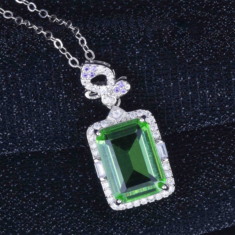 Kalung Liontin Zamrud Simulasi Mewah Baru Tsavorite Olivine Color Treasure Necklace