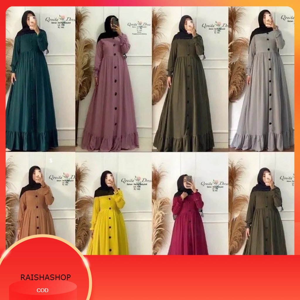 GAMIS LEBARAN Baju Gamis Wanita Terbaru 2022 / Gamis Malaysia Terbaru 2022 / Gamis Polos Full Kancin
