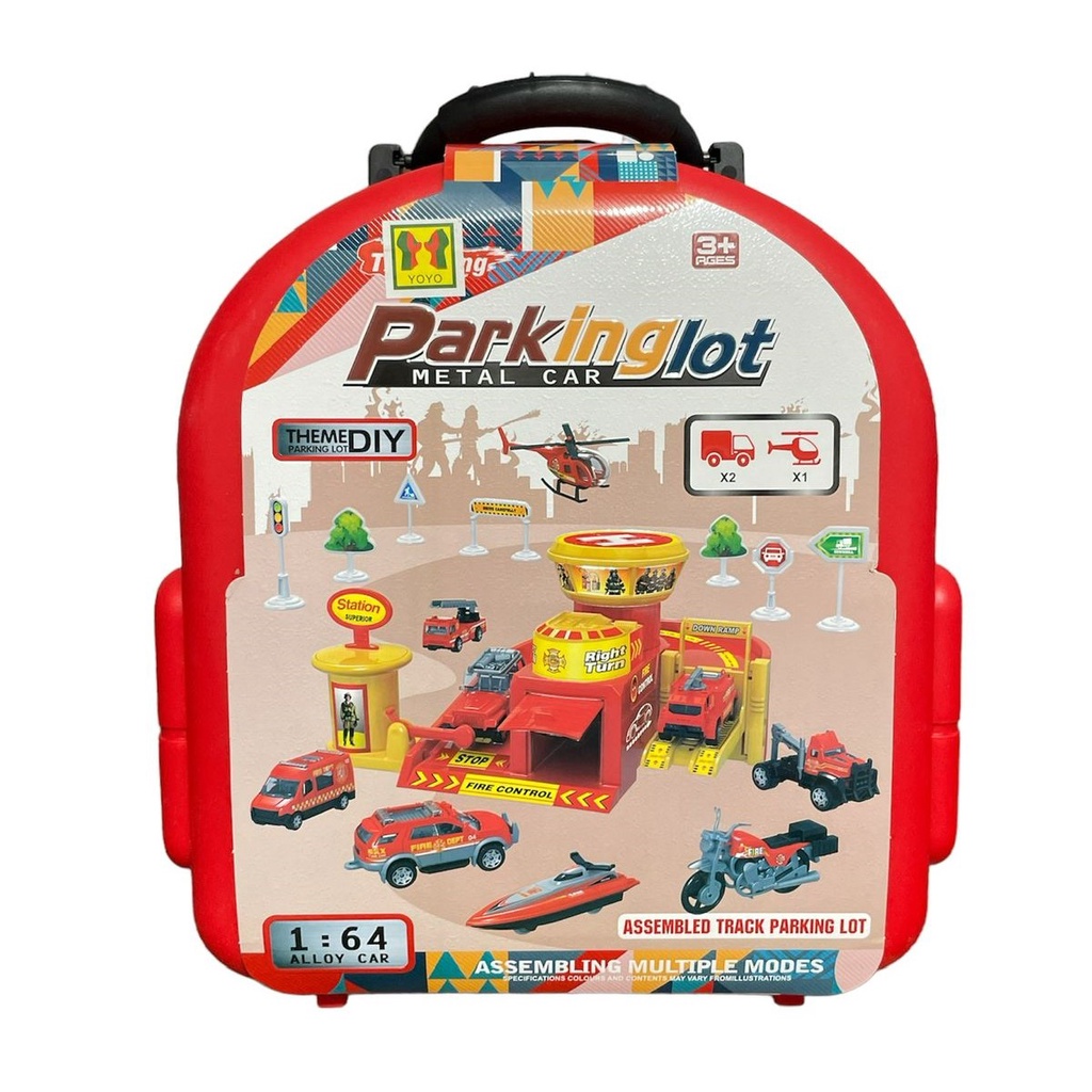 Mainan Anak 1:64 TAS RANSEL PARKING LOT Metal Car Theme Diy Parking