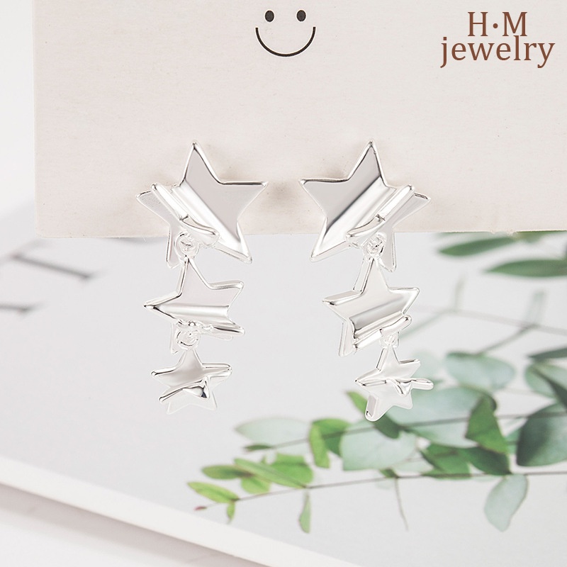 Anting Pentagram Lapis Ganda Logam Manis Keren Gaya Dingin Mewah Ringan2023Baru